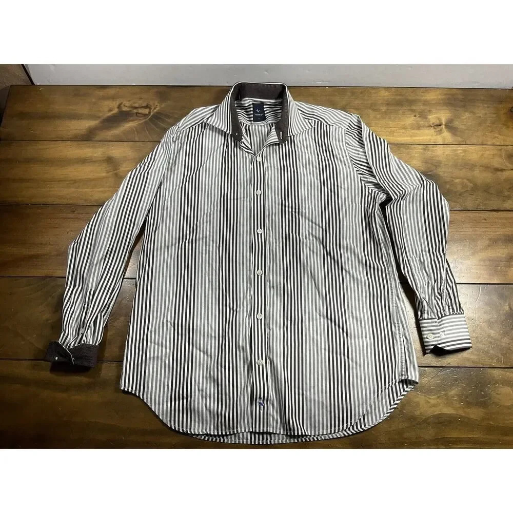 Tailorbyrd Mens Size Large Stripe Long Sleeve Button Down Shirt 2-Ply Yarn